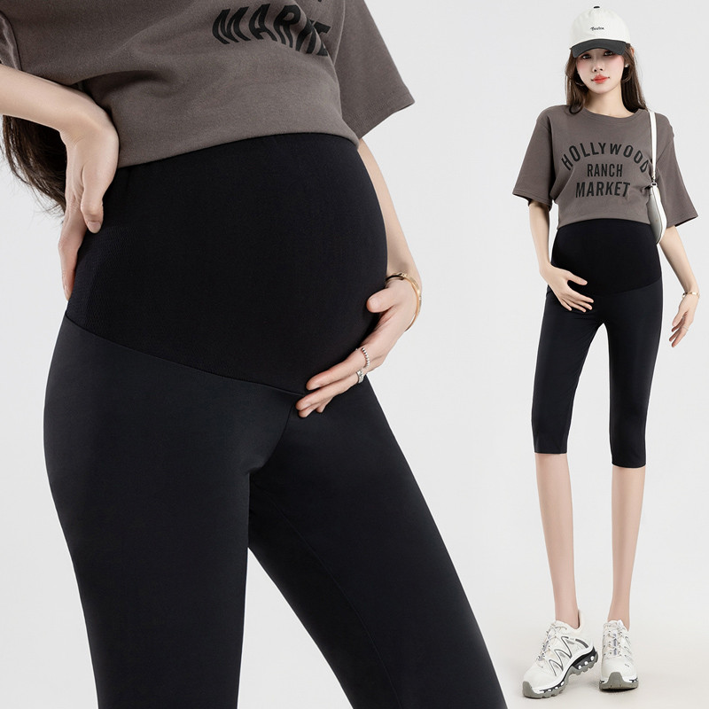 3XL-6XL Suures suuruses rase naine suvised õhukesed säärised venitatud rasedate kõhupüksid mustad rasedusjooga kärbitud püksid