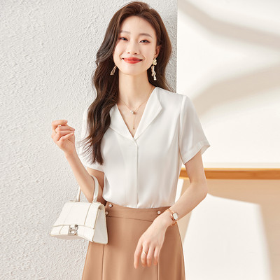 NAVIU Elegants gaiši violets sieviešu krekls Jauns augstas klases V kakla tempraments formālas blūzes ar īsām piedurknēm Biroja sieviešu darba topi balti