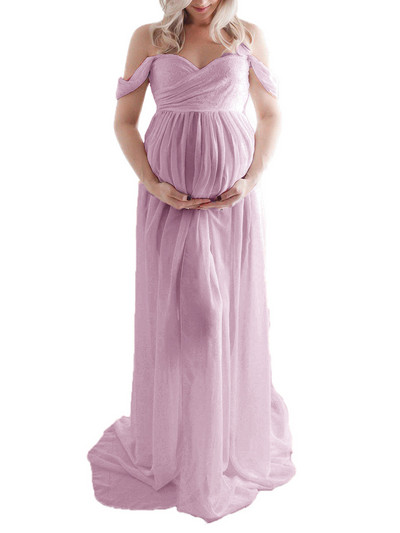 Ema rasedate kleidid fotofotograafiaks rekvisiidid naiste raseduskleit õlgadeta pitsist võrk Läbipaistev lõhestatud pikk maxi kleit