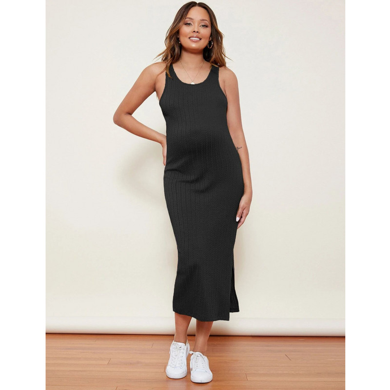 Uus kevadsuvi rasedatele mõeldud päikesekleit, pikk kootud rasedusaegne vabaajakleit õlgadeta rannariided rasedatele mõeldud rõivad