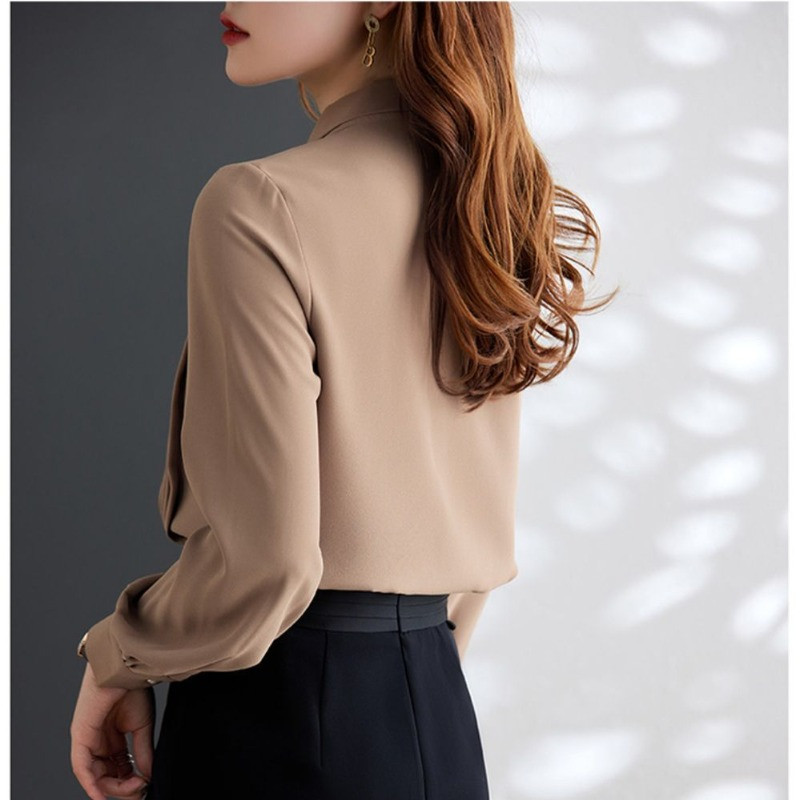 Proljetni i jesenski ženski kardigan s okruglim izrezom i dugim rukavima s punim gumbima i mašnom naborima s uzicom i šifonom Modne ležerne majice