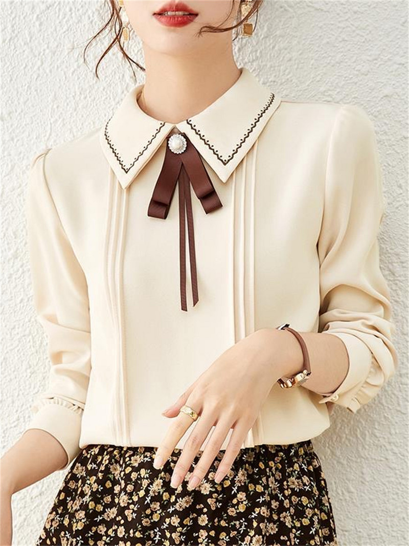 Sieviešu pavasara rudens stila blūzes krekli Sieviešu ikdienas garās piedurknes Peter Pan Collar Blusas Topi DF4655