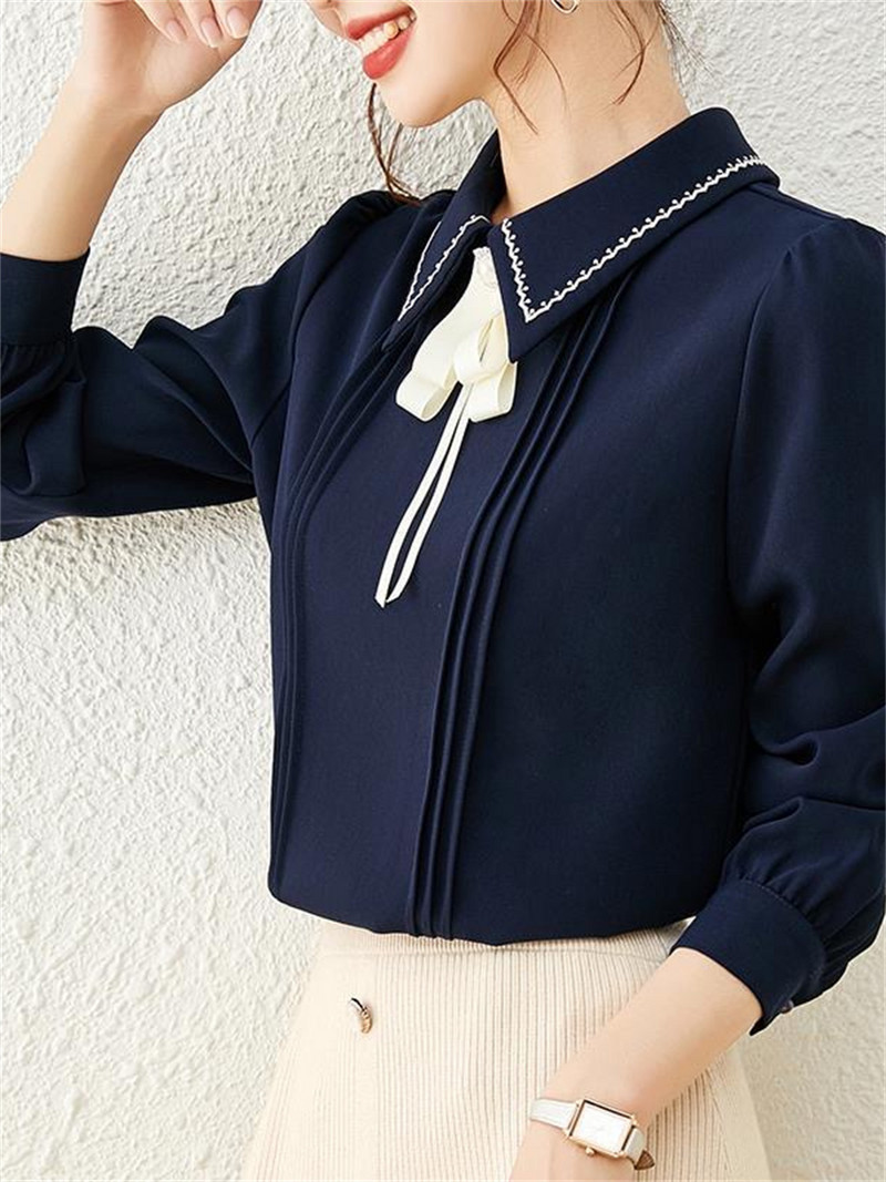 Sieviešu pavasara rudens stila blūzes krekli Sieviešu ikdienas garās piedurknes Peter Pan Collar Blusas Topi DF4655