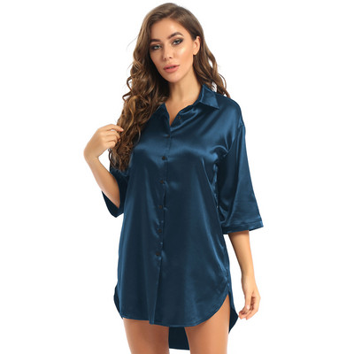 Sieviešu satīna 3/4 piedurkņu naktskrekls guļamveļa krekls naktskrekls vienkrāsains guļamkrekls naktskrekls naktskrekls sieviešu dāmu pidžama
