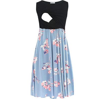 Sieviešu grūtniecība, bez piedurknēm, barošana, izšūšana vienkrāsainās kleitas grūtniecēm