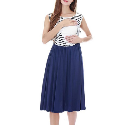 Sieviešu grūtniecība, bez piedurknēm, barošana, izšūšana vienkrāsainās kleitas grūtniecēm