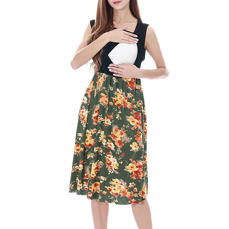 Sieviešu grūtniecība, bez piedurknēm, barošana, izšūšana vienkrāsainās kleitas grūtniecēm