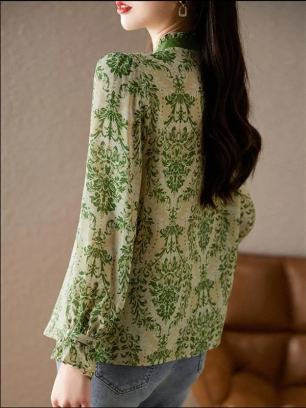 Bow Sieviešu Krekli Pūkains krekls Sievietēm Laternas Piedurknēm Blūzes Ikdienišķa Augša Stat Up Collar Lente Sieviešu krekli ar garām piedurknēm