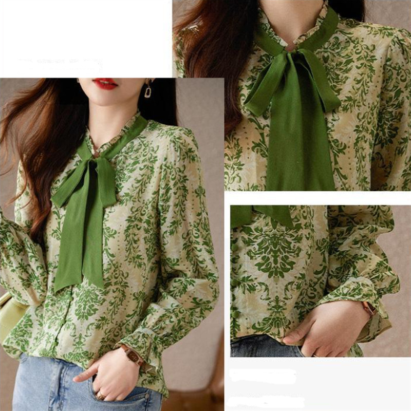 Bow Sieviešu Krekli Pūkains krekls Sievietēm Laternas Piedurknēm Blūzes Ikdienišķa Augša Stat Up Collar Lente Sieviešu krekli ar garām piedurknēm