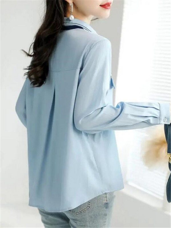 Sál ing Női Blúzok Új, hosszú ujjú V-nyakú felső irodai női pulóver Divat női ruhák Blúz Szalag Női ing