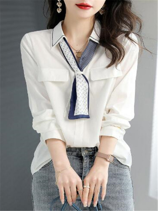 Sál ing Női Blúzok Új, hosszú ujjú V-nyakú felső irodai női pulóver Divat női ruhák Blúz Szalag Női ing