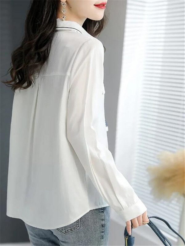 Sál ing Női Blúzok Új, hosszú ujjú V-nyakú felső irodai női pulóver Divat női ruhák Blúz Szalag Női ing