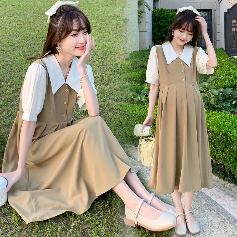 Grūtnieču temperamenta kleita Profesionāla grūtniecēm, barojot bērnu ar krūti, divējāda lietojuma liela izmēra garais uzvalks grūtnieču svārki korejiešu stilā jauns