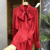 Modes sieviešu blūze 2023. gada pavasara satīna krekls ar pogām Blūzes krekls Sieviešu imitācijas zīda krekls ar garām piedurknēm sievietēm rudens