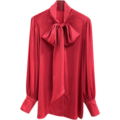 Modes sieviešu blūze 2023. gada pavasara satīna krekls ar pogām Blūzes krekls Sieviešu imitācijas zīda krekls ar garām piedurknēm sievietēm rudens