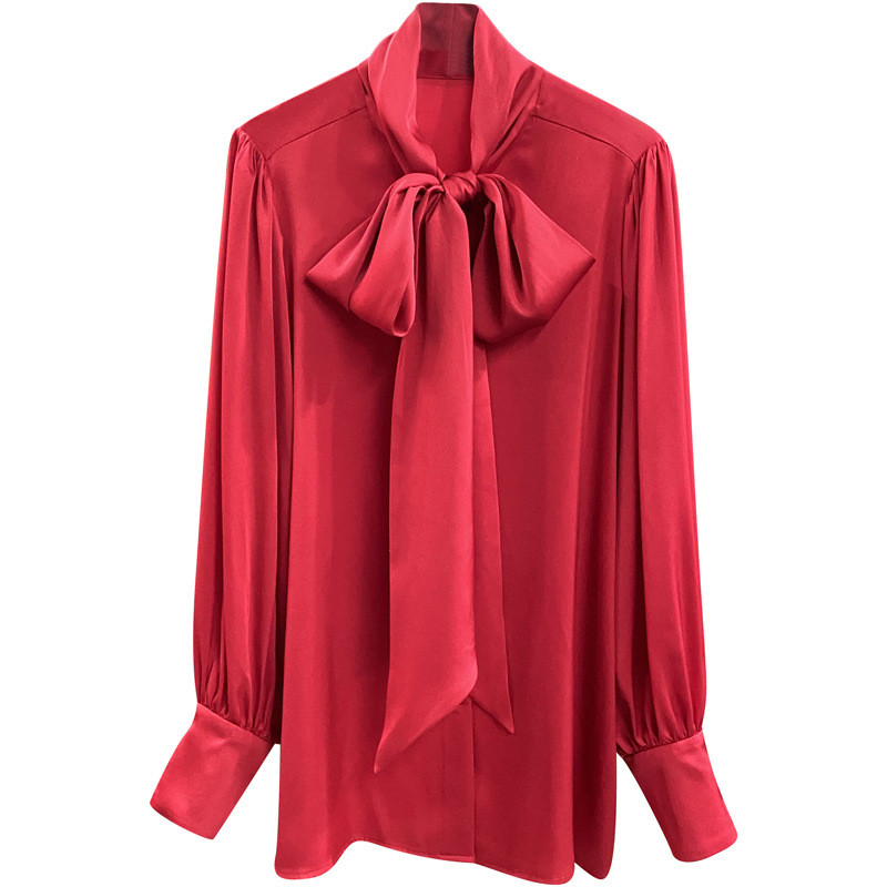 Modes sieviešu blūze 2023. gada pavasara satīna krekls ar pogām Blūzes krekls Sieviešu imitācijas zīda krekls ar garām piedurknēm sievietēm rudens