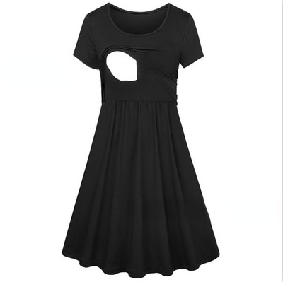 Jauns Eiropas un Amerikas modes apģērbs grūtniecēm ar īsām piedurknēm punktveida apdruku grūtnieču kleita grūtnieču svītrains barošanas apģērbs