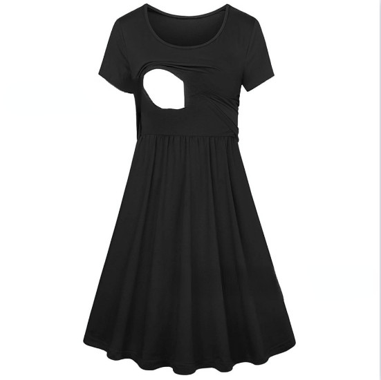 Jauns Eiropas un Amerikas modes apģērbs grūtniecēm ar īsām piedurknēm punktveida apdruku grūtnieču kleita grūtnieču svītrains barošanas apģērbs