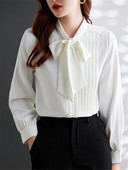 Mežģīņots šifona krekls ar garām piedurknēm sieviešu krekls blūzes ar lenti neregulāras bantes apkakles modes sieviešu ikdienas apģērba blūze