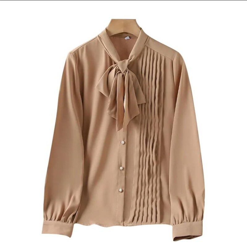 Mežģīņots šifona krekls ar garām piedurknēm sieviešu krekls blūzes ar lenti neregulāras bantes apkakles modes sieviešu ikdienas apģērba blūze