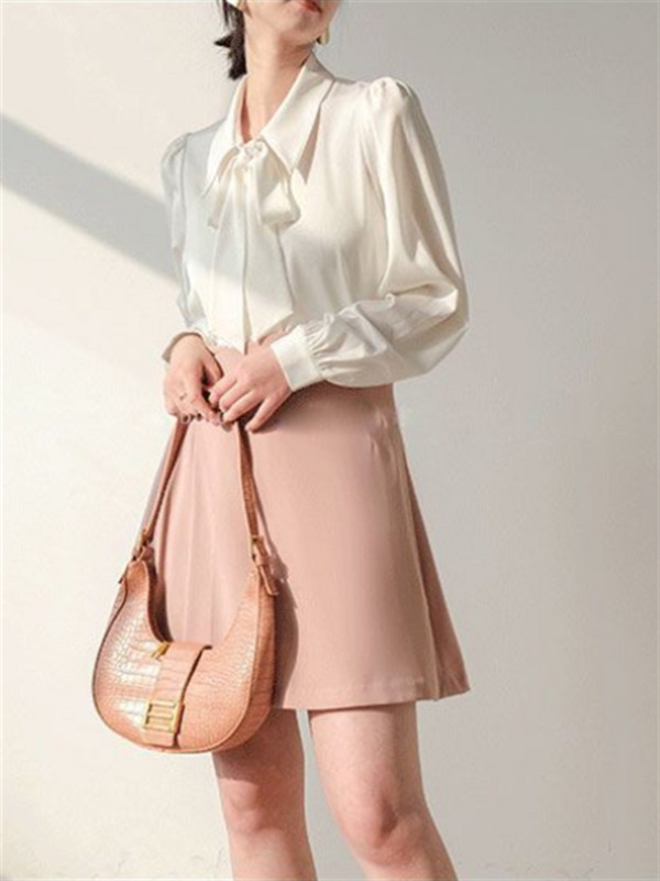 Balts satīns Sieviešu blūzes Blūzes krekls sievietēm Augstākās klases lente Eleganta blūze OL Modes krekls Rudens sieviešu apģērbi blūzes augšdaļa