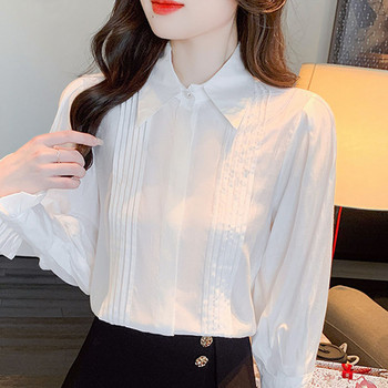 Нова модна риза с бяла блуза с отложена яка Дамски топове Blusas Mujer De Moda 2024 Блуза с дълъг ръкав Дамски ризи Blusa H500