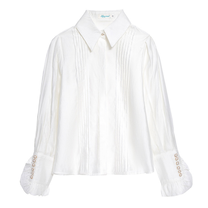 Uus moodne Turn Down kraega valge pluusisärk Naiste topid Blusas Mujer De Moda 2024 pikkade varrukatega pluus Naiste särgid Blusa H500