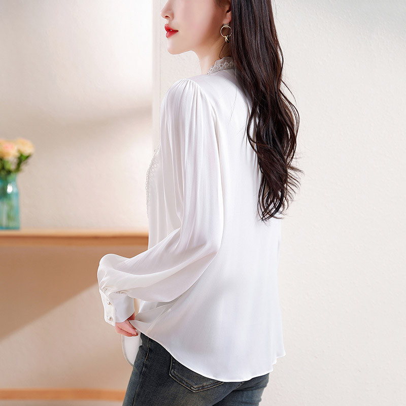 Naiste elegantsed lahtised volangid, punased litritega särgid, kevadise temperamendi šikk nööbiga pikkade varrukatega pluusid, naiste topp