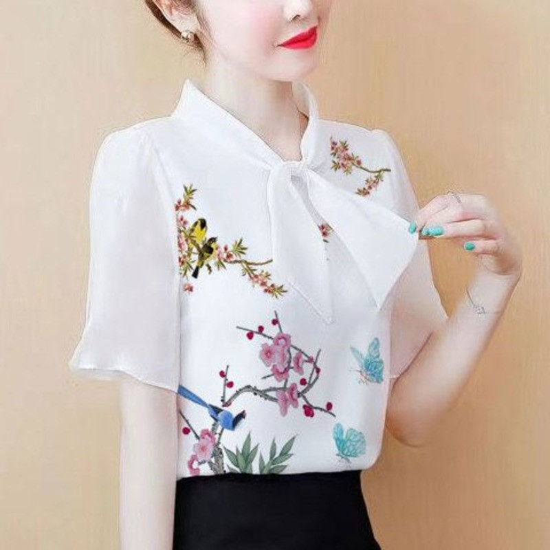 Jauns sieviešu apģērbs Vasaras luksusa modes apdruka Slim Fit elpojošs ikdienas brīvs sieviešu krekls Daudzpusīgi topi ar īsām piedurknēm