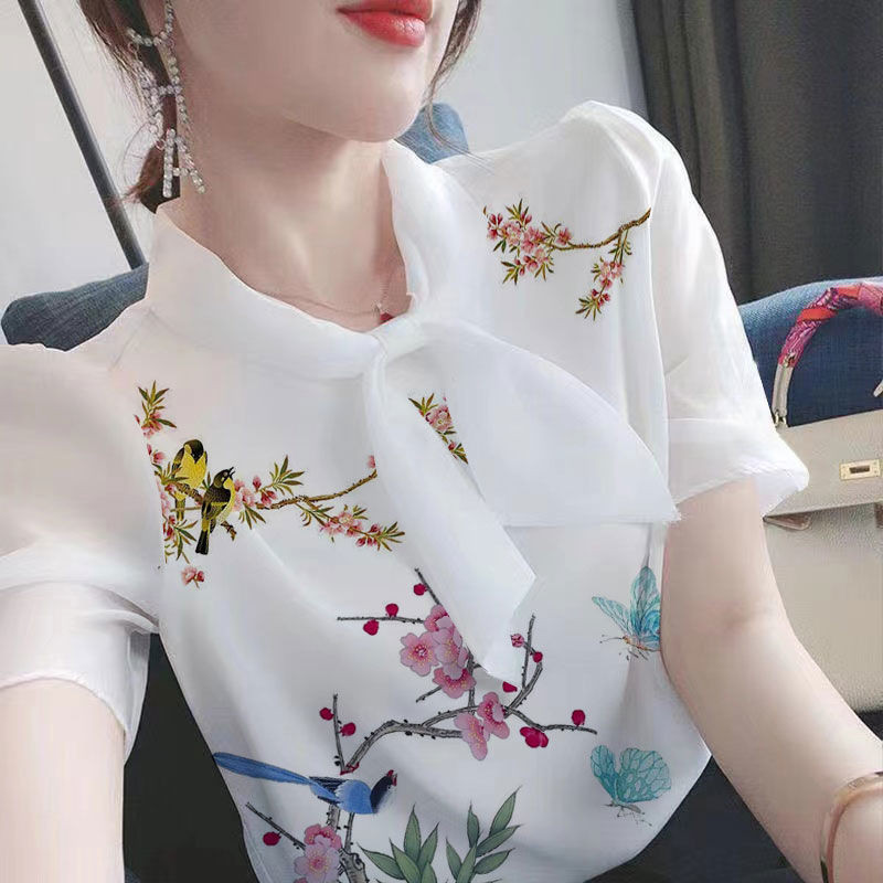 Jauns sieviešu apģērbs Vasaras luksusa modes apdruka Slim Fit elpojošs ikdienas brīvs sieviešu krekls Daudzpusīgi topi ar īsām piedurknēm