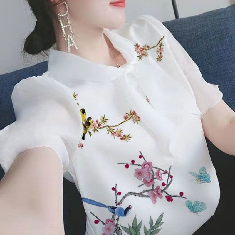 Jauns sieviešu apģērbs Vasaras luksusa modes apdruka Slim Fit elpojošs ikdienas brīvs sieviešu krekls Daudzpusīgi topi ar īsām piedurknēm