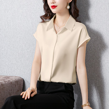 Vintage γυναικεία μπλούζα 2023 Νέο καλοκαιρινό σατέν πουκάμισο μεταξωτό κομψό γυναικείο μπλουζάκι κοντομάνικο μπλούζες και πουκάμισα Μόδα γυναικεία ρούχα