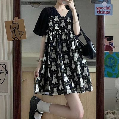 Rochie din jacquard din desene animate pentru femei însărcinate, rochie de vară cu mâneci scurte, cu decolteu în V, rochie empiră de maternitate, largi, rochii din șifon de sarcină