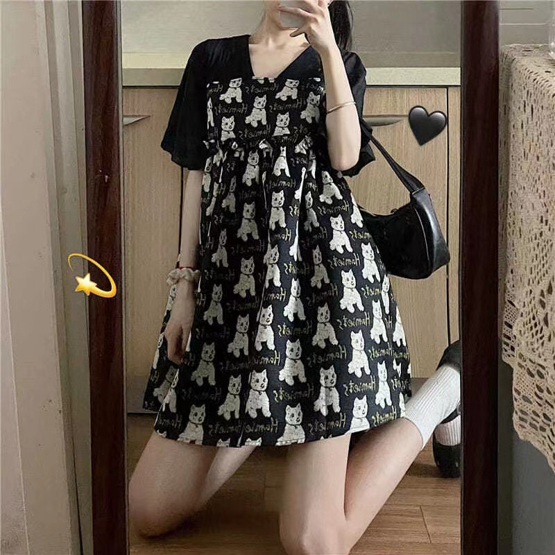 Rochie din jacquard din desene animate pentru femei însărcinate, rochie de vară cu mâneci scurte, cu decolteu în V, rochie empiră de maternitate, largi, rochii din șifon de sarcină