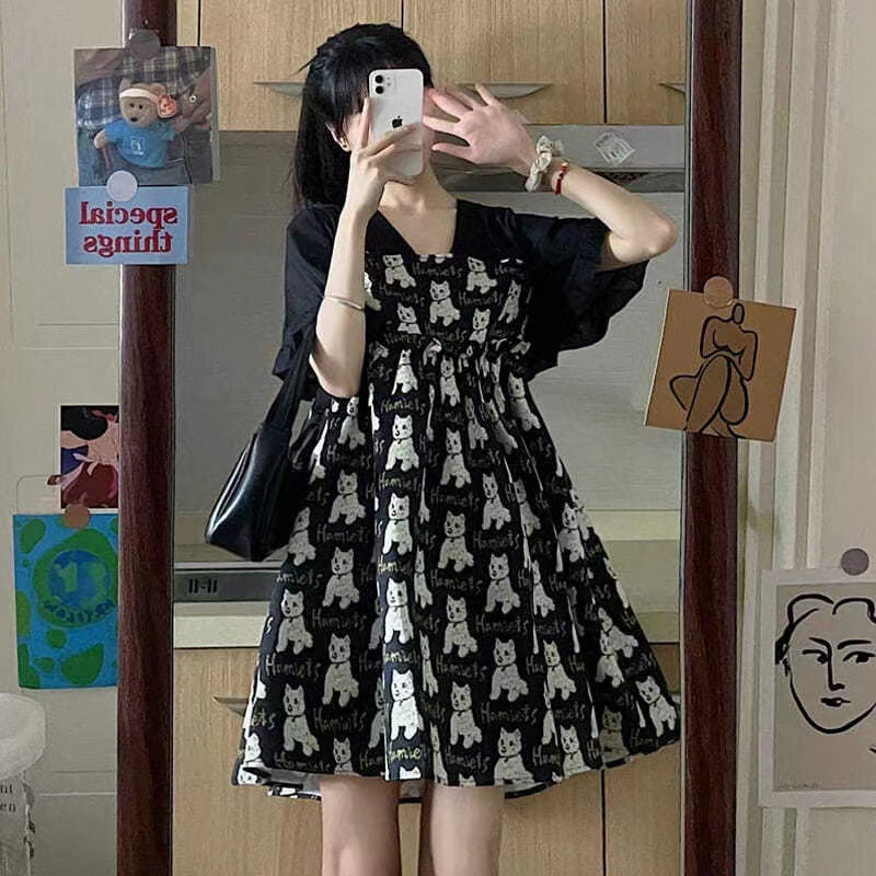 Rochie din jacquard din desene animate pentru femei însărcinate, rochie de vară cu mâneci scurte, cu decolteu în V, rochie empiră de maternitate, largi, rochii din șifon de sarcină