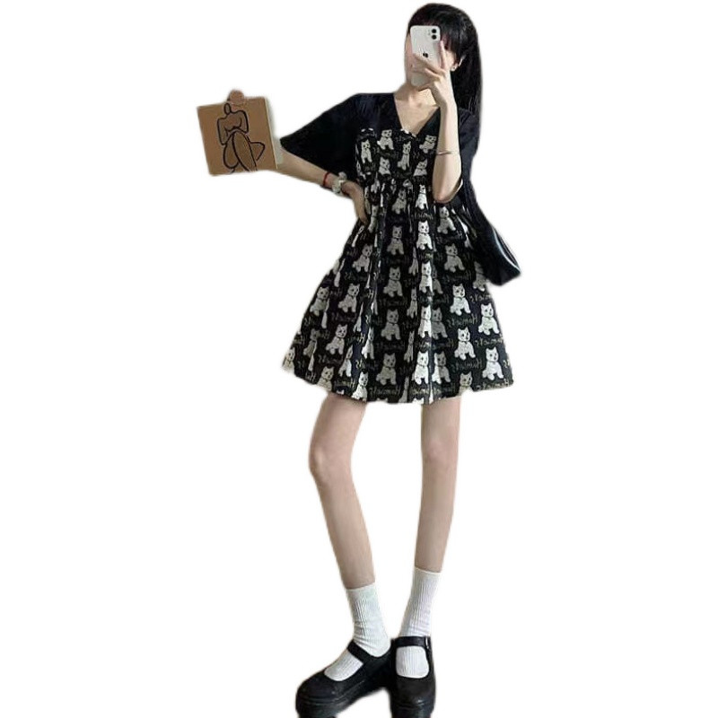 Rochie din jacquard din desene animate pentru femei însărcinate, rochie de vară cu mâneci scurte, cu decolteu în V, rochie empiră de maternitate, largi, rochii din șifon de sarcină