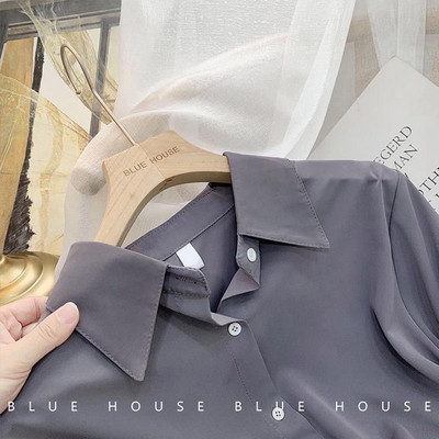 XEJ šifona blūze sieviešu balti garās piedurkņu topi 2022. gada pavasara korejiešu modes krekls vienkrāsains niša brīvs krekls sieviešu lielizmēra