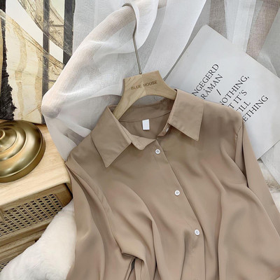 XEJ šifona blūze sieviešu balti garās piedurkņu topi 2022. gada pavasara korejiešu modes krekls vienkrāsains niša brīvs krekls sieviešu lielizmēra