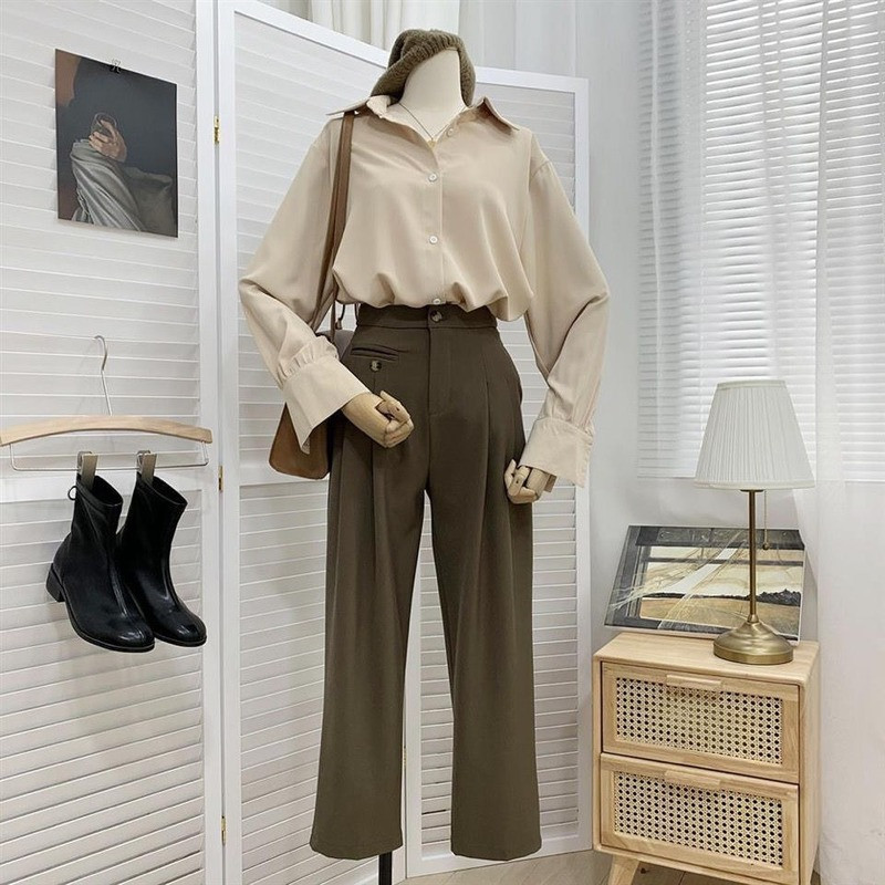 XEJ šifona blūze sieviešu balti garās piedurkņu topi 2022. gada pavasara korejiešu modes krekls vienkrāsains niša brīvs krekls sieviešu lielizmēra