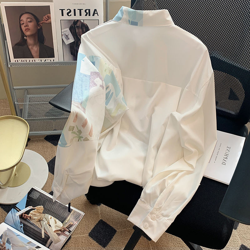 XEJ Y 2k Vintage Top Design Sense Graffiti Color Blocking Ziedu kreklu jaka sievietēm pavasara brīvi retro ar garām piedurknēm