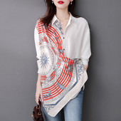 Modes atloks, apdrukāts, neregulārs krekls, sieviešu apģērbs 2022. gada jauns biroja sieviešu topi Lielizmēra brīva asimetriska blūze