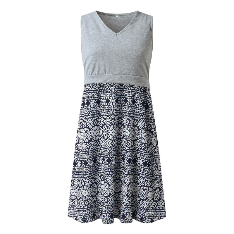 Vasaras jauna sieviešu kleita, ikdienišķa grūtnieču kleita bez piedurknēm ar ziedu apdruku, moderna seksīga kleita ar V kakla izgriezumu, barojot bērnu ar krūti