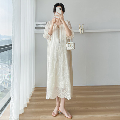 Ljetna haljina s mjehurićima od čipke i rukavima za trudnice Ljetna spavaćica od gaze Duga bež prekrasne haljine za trudnice Široke Dropshipping