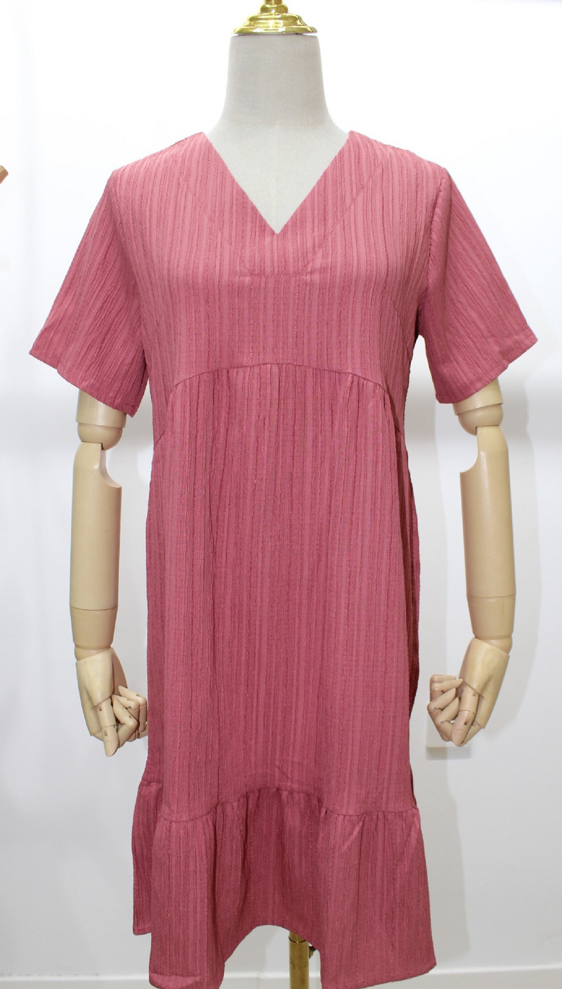 Sieviešu vasaras minikleita vienkrāsaina, īsām piedurknēm ar V kakla izgriezumu, sieviešu kroku volāniem ikdienišķas vintage brīvas kleitas, ērtas, elpojošas