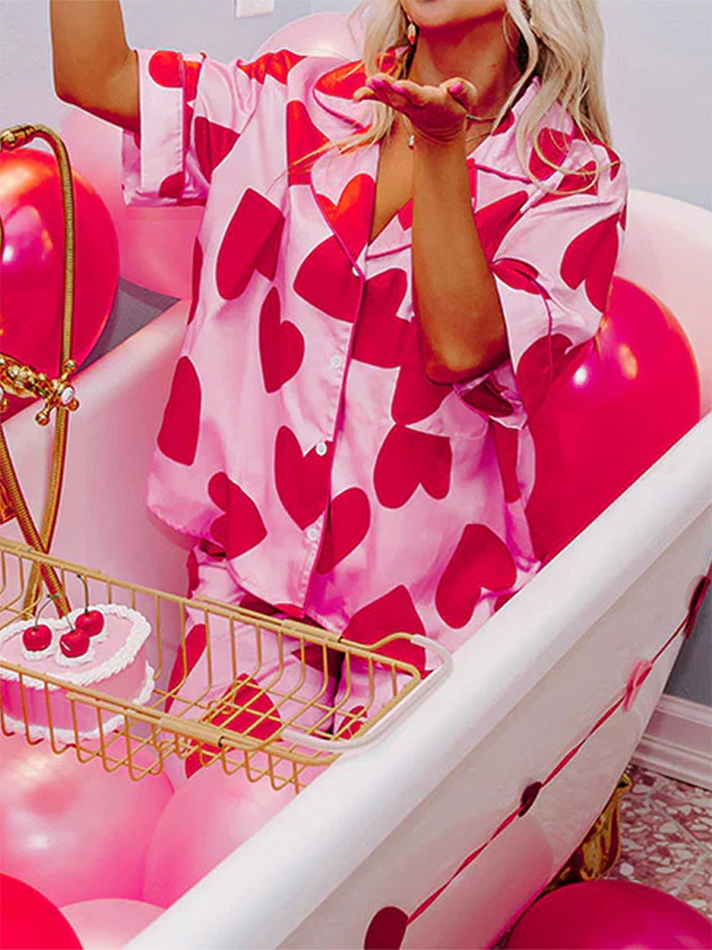 Sieviešu pidžamas komplekts, sirds apdruka