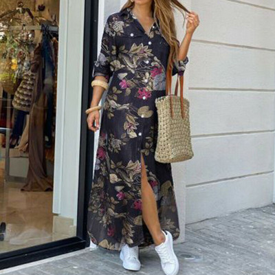 Rochii casual femei rochie cămașă cu mânecă lungă rochii lungi OL imprimate rochie de petrecere largi rochie maxi rochie casual