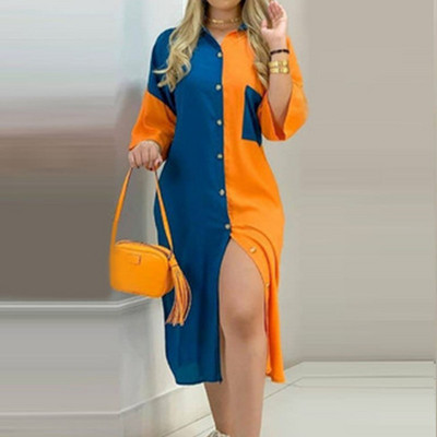 Ikdienas kleitas Sieviešu kleita ar garām piedurknēm kreklkleita ar apdruku OL garas kleitas Laides brīva ballīšu kleita Maxi kleita Vestido ikdienas