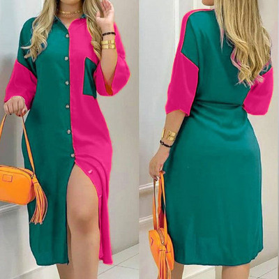 Ikdienas kleitas Sieviešu kleita ar garām piedurknēm kreklkleita ar apdruku OL garas kleitas Laides brīva ballīšu kleita Maxi kleita Vestido ikdienas