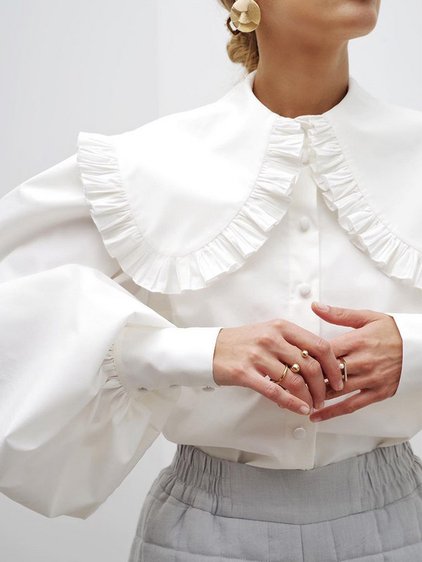 Mumaroho, 2023. gada rudens ziemas sievietēm Lolita, vienkrāsains balts krekls ar garām piedurknēm blūze sievietēm