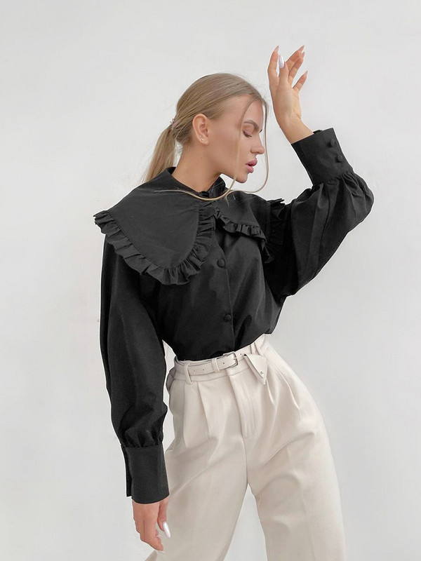 Mumaroho, 2023. gada rudens ziemas sievietēm Lolita, vienkrāsains balts krekls ar garām piedurknēm blūze sievietēm